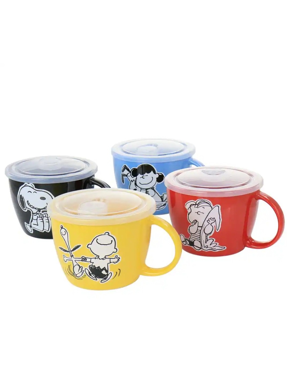 Peanuts Character Snack Mugs Set — Yellow, Red, Blue, Black